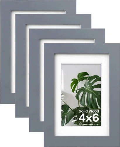 Miniatura 43 de Egofine Juego de 4 portarretratos de 4 x 6, hechos de madera maciza cubierta de plexiglás de 3 x 4.5 pulgadas y 3.5 x 5 pulgadas con paspartú o de 4