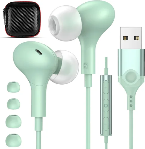 Miniatura 8 de Auriculares USB con micrófono para laptop, auriculares magnéticos con cable de 7.5 pies con aislamiento de ruido, auriculares intrauditivos con Negro