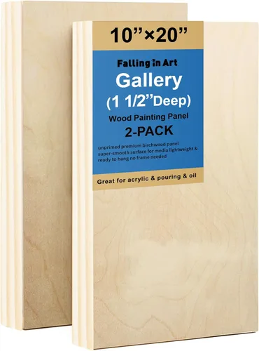 Falling in Art Paquete de 2 paneles de lienzo de madera sin terminar, kit de paneles de madera de abedul de galería de 10 x 20 pulgadas, tablas de