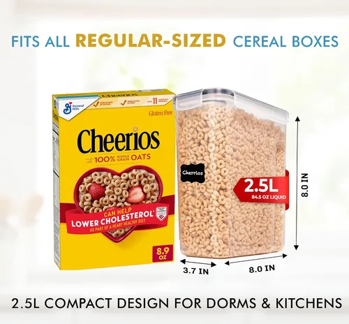 Miniatura 2 de Shazo Paquete de 2 recipientes pequeños herméticos para cereales con tapas, perfecto para ahorrar espacio, sin BPA, organización de despensa