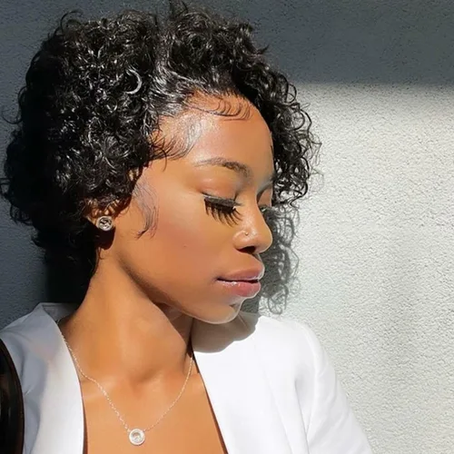 Miniatura 11 de INSTASTYLE Pelucas rubias degradadas con encaje frontal de 6 pulgadas, cabello humano de 13 x 1, corte Pixie, pelucas cortas rizadas de encaje HD
