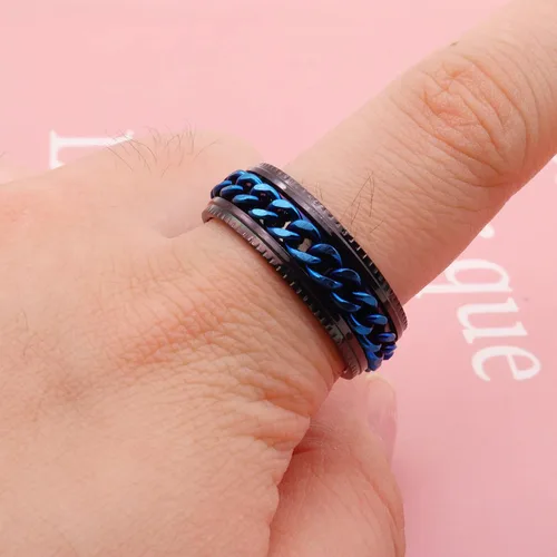 Miniatura 2 de Juego de anillos de acero inoxidable para mujeres y hombres, anillos de ansiedad, luna y estrella, anillo para aliviar la ansiedad y el estrés