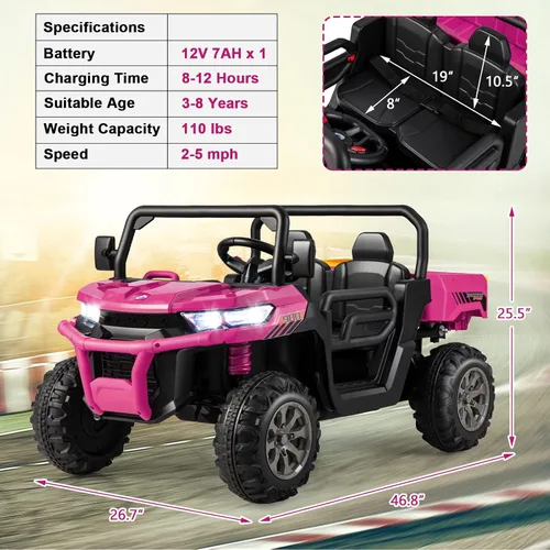 Miniatura 7 de Costzon Camión volquete con control remoto, UTV eléctrico de 12 V para niños con cama volquete eléctrica, función de balanceo, pala, 4 suspensiones