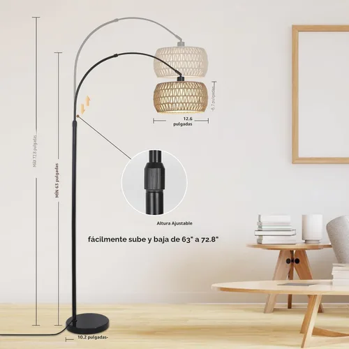 Miniatura 3 de Lámparas de pie arqueadas para sala de estar con 3 temperaturas de color, lámpara de pie negra con control remoto y bombilla LED regulable, lámpara