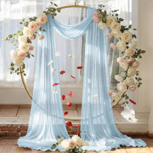 Miniatura 6 de MDS Paquete de 2 paneles de cortina de arco de boda (30 pulgadas de ancho x 30 pies de largo) tela de gasa transparente para boda, ceremonia, Azul