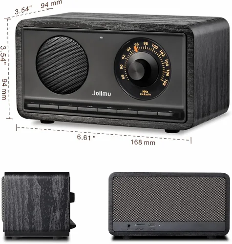 Miniatura 7 de Radio FM Portátil con Bluetooth, Altavoz Soporta SD, AUX, Cuero PU, Radio Recargable de 2600mAh para Cocina y Sala de Estar con Botón Giratorio