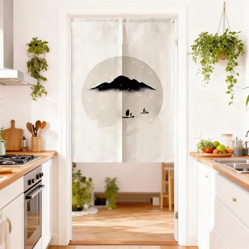 Miniatura 2 de MYRU Cortina de puerta estilo de tinta china Noren japonés, decoración de habitación Feng Shui (paisaje de tinta, 33 x 59 pulgadas)