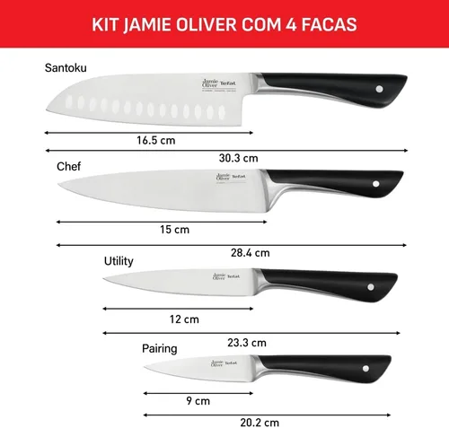 Miniatura 7 de Tefal Jamie Oliver - Juego de 4 piezas de la serie The Knife (9CM PARING + 12CM Utility + 15CM Chef + 16.5CM SANTOKU Knives)