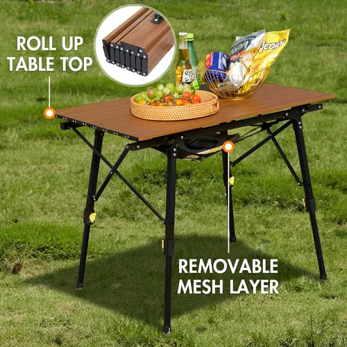 Miniatura 5 de Mesa de camping plegable portátil de Portal Mesa de campamento ultra ligera mesa plegable de campamento 4 patas ajustables mesa de aluminio Marrón