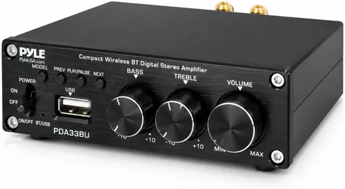 Miniatura 9 de Pyle Mini amplificador de potencia para el hogar compacto - Receptor estéreo de audio pequeño inteligente de 40 W con micrófono AUX 2 EN