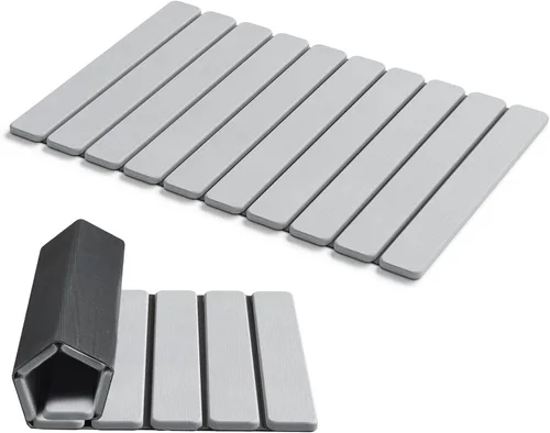 Miniatura 9 de AWW Tapete de baño plegable de piedra, de secado rápido, tierra de diatomeas con tapete antideslizante, súper absorbente, fácil de limpiar, compacto