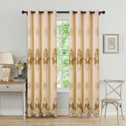 ELKCA Cortinas de chenilla beige con patrón bordado para sala de estar, cortinas europeas para dormitorio, ojal superior (52.0 in de ancho x 83.9 in