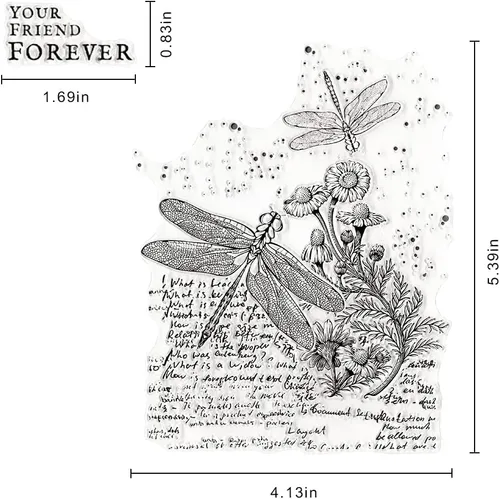 Miniatura 2 de Estivaux Flores, libélula de fondo, sellos transparentes para hacer tarjetas y diario, flores retro, palabras de goma, hojas florales, paisajes