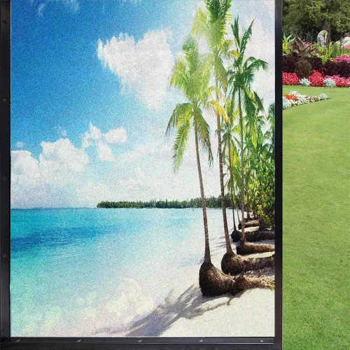 Miniatura 14 de Película esmerilada de playa para ventana, privacidad, costa del mar Báltico, vista al atardecer de otoño, rocas sobre turismo acuático, imagen