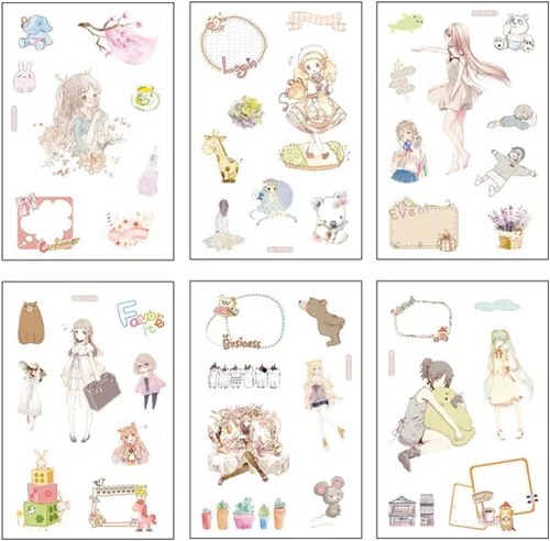 12 hojas de lindas calcomanías washi kawaii animales artesanales calcomanías decorativas para álbumes de recortes, planificador diario, collage