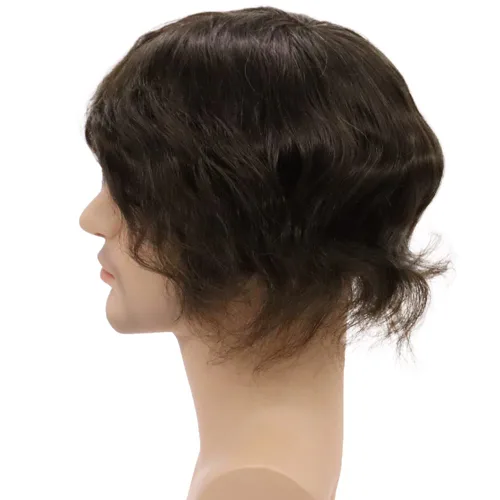 Miniatura 4 de Toupee para hombres sistemas de reemplazo de cabello humano real europeo para hombres, postizos finos, centro de encaje, piel más gruesa, pieza