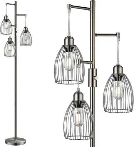 Miniatura 17 de Lámpara de pie regulable, 3 bombillas LED Edison de 800LM incluidas, lámpara de pie industrial de granja lámpara de árbol de pie con elegante jaula