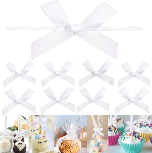 Miniatura 15 de 100 lazos preatados azul satinado de 3 pulgadas con lazos giratorios, bolsas de golosinas, paletas para pasteles y galletas