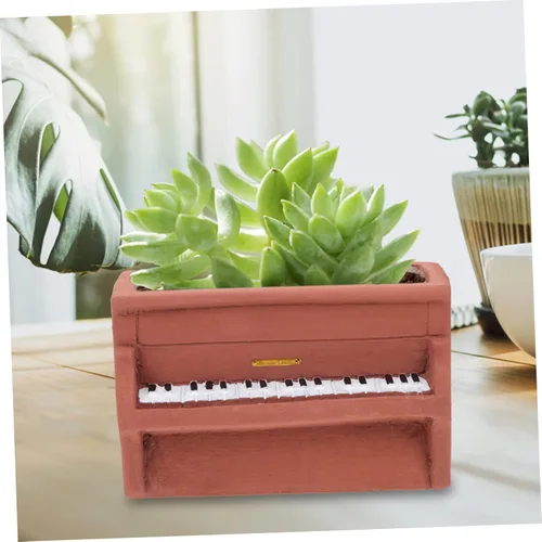 Miniatura 3 de NOLITOY Maceta de cemento para piano, maceta en forma de piano, maceta suculenta de cerámica para exteriores, plantas suculentas, plantador