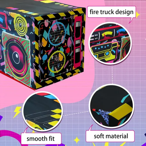 Miniatura 3 de Mantel de Mesa para Fiesta Temática de los 80 y 90 de 4 pies, Decoraciones de los 80 y 90 para Fiesta de Cumpleaños de Hip Hop de Vuelta a los 80