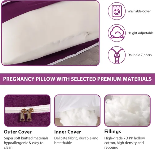 Miniatura 3 de BATTOP Almohadas de embarazo para dormir, almohada de cuerpo completo para mujeres embarazadas con funda extraíble, soporte para espalda, caderas