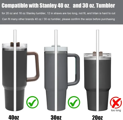 Miniatura 3 de ALINK Paquete de 8 popotes de vidrio de repuesto para vasos Stanley de 40 onzas y 30 onzas, popotes transparentes reutilizables de 12 pulgadas