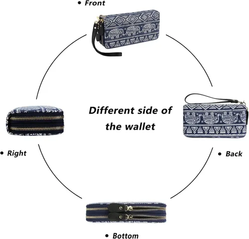 Miniatura 5 de LATH.PIN RFID Blocking Bohemian Purse Wallet Canvas Elephant Pattern Handbag with Coin Pocket and Strap