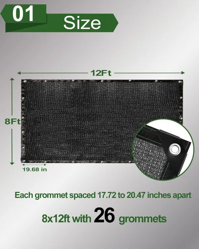 Miniatura 2 de vensovo Malla de Tela de Sombra con 50% de Protección Solar Negra Resistente - 8x12 Pies Malla de Sombra para Jardín para Cobertura de Plantas, 50%