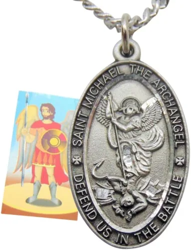 Westmon Works Juego de medalla de San Miguel para niños, medallón colgante de peltre en un collar de cadena de acero inoxidable para confirmación o