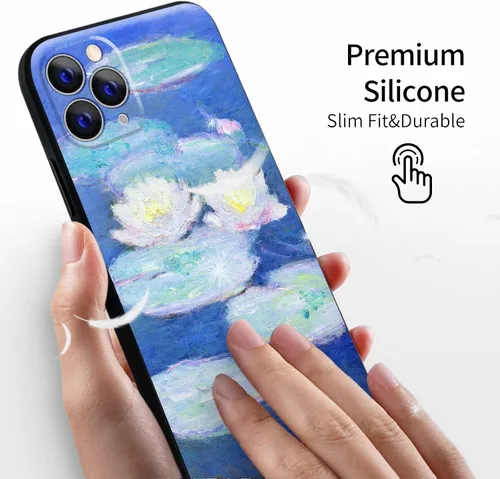 Miniatura 6 de Berkin Arts Funda de silicona compatible con iPhone 11 Pro con protector de pantalla y cepillo de impasto colorido (lirios de agua de Claude Monet)