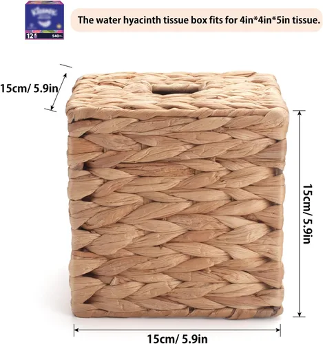 Miniatura 2 de YANGQIHOME - Funda cuadrada para caja de pañuelos de ratán – Soporte decorativo bohemio para pañuelos faciales en la mesa y el baño, 5.9 pulgadas