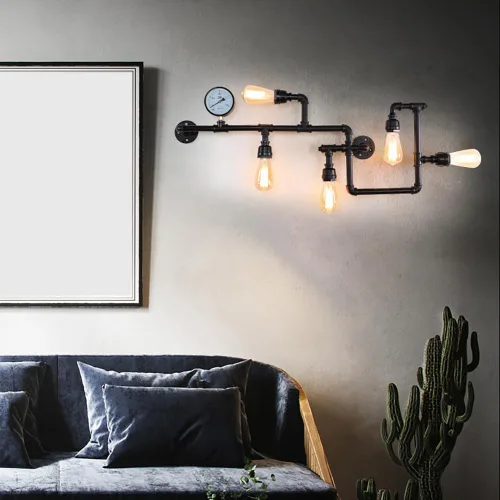 Miniatura 7 de Aplique de pared de tubería de agua industrial, lámpara de montaje en pared punk de vapor, lámpara de pared fresca de 35.4 pulgadas para dormitorio