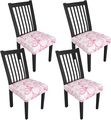 Miniatura 30 de Juego de 4 fundas elásticas para sillas de comedor, fundas para sillas de comedor con estampado floral, fundas para asientos de sillas con estampado