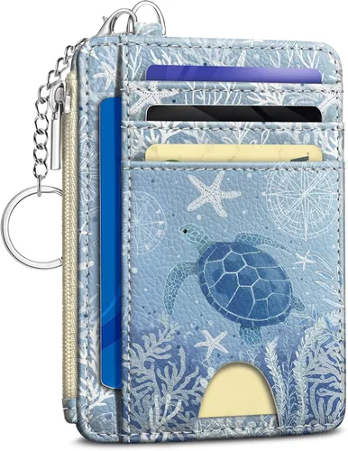 Miniatura 33 de Kelvoris Tarjetero pequeño para mujer, cartera delgada con bloqueo RFID, llavero con bolsillo para monedas con cremallera, bolsillo frontal