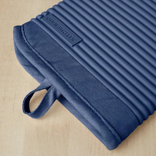 Miniatura 4 de KitchenAid Juego de guantes de horno de silicona suave acanalados, color sauce azul, juego de 4 toallas de cocina Albany, algodón, sauce