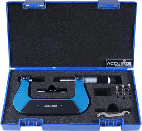 Miniatura 16 de Accusize Industrial Tools 0-1'' por 0.001'' micrómetro de rosca de tornillo con 5 yunque en caja ajustada, S916-C750