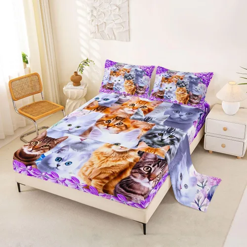 Miniatura 14 de Feelyou Juego de ropa de cama de tamaño individual con diseño de gato colorido para niños, adolescentes y niñas, decoración de habitación de gato