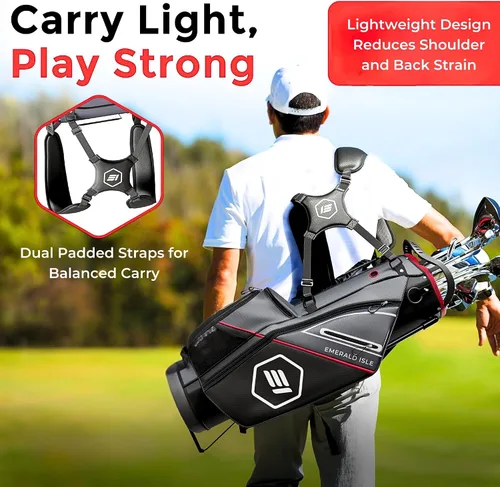 Miniatura 5 de Emerald Isle Bolsa de Golf de Pie con Divisor de Longitud Completa de 14 Vías, Bolsa de Transporte Resistente con Capucha para Lluvia, Múltiples