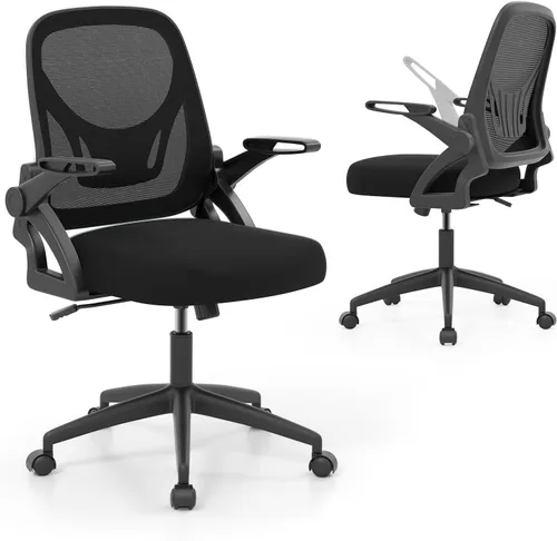 Miniatura 11 de COSTWAY Silla de oficina, cómoda silla giratoria de escritorio con altura ajustable y reposabrazos abatibles, sillas ergonómicas de malla para Gris