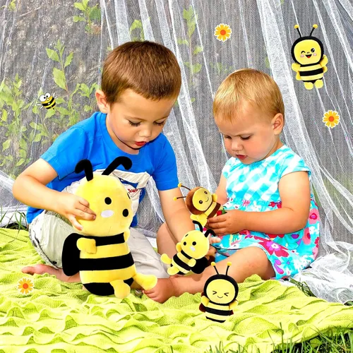 Miniatura 5 de Aoriher 5 piezas de animales de peluche, 1 abeja grande de felpa y 4 lindas abejas suaves de felpa para regalos de cumpleaños, decoración de fiesta