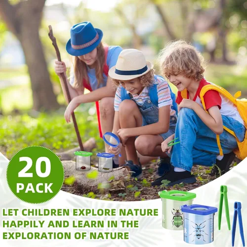 Miniatura 7 de Halloscume Paquete de 20 unidades de visor de insectos para niños con pinzas, explorador, juego de contenedores para atrapar insectos para insectos