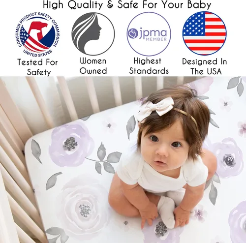 Miniatura 3 de Sweet Jojo Designs Sábanas ajustables para cuna de bebé (floral bohemio morado/gris) para niñas, guardería infantil, habitación de niños pequeños