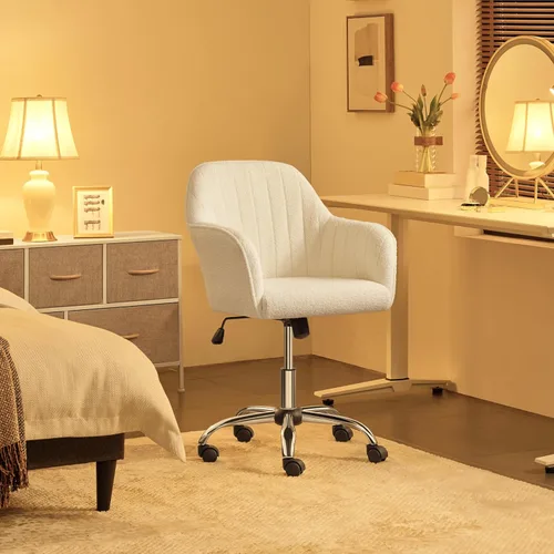Miniatura 2 de Yaheetech Boucle - Silla de tocador de escritorio con respaldo, cómoda silla rodante de oficina con ruedas, ergonómica, altura ajustable, giratoria