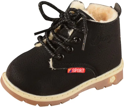 Happy Cherry Botas de tobillo estilo británico para niños pequeños, con forro de piel, cálidas, con cordones de zapatos