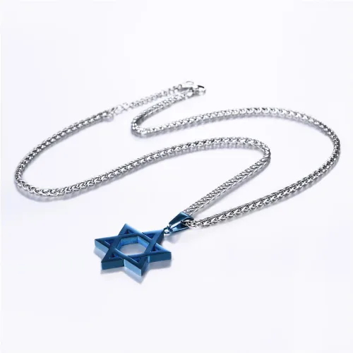 Miniatura 71 de U7 - Collar con Estrella de David para hombres y mujeres, dije hexagonal de acero inoxidable con cruz/piedra de rubí/collares clásicos judíos