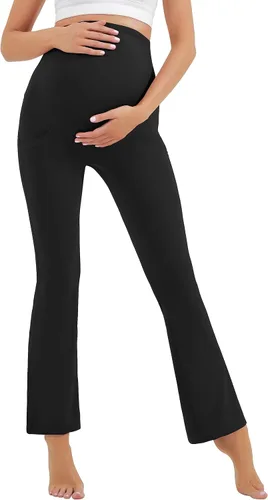Miniatura 4 de HEGALY Leggings acampanados de maternidad para mujer sobre el vientre, pantalones casuales de yoga para embarazo, con bolsillos, suaves como