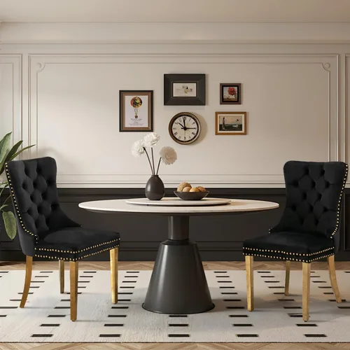 Miniatura 42 de Juego de 2 sillas de comedor tapizadas de terciopelo, sillas laterales de cocina de estilo moderno con ribete de cabeza de clavo y patas de madera