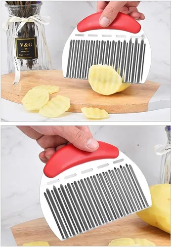 Miniatura 3 de Cortador grande de acero inoxidable resistente para papas, zanahorias y frutas, verduras, papas, cebollas (estilo rojo II, 1 unidad)