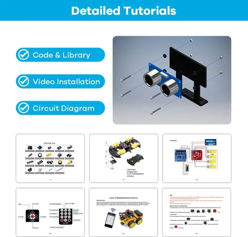 Miniatura 4 de LAFVIN Kit de coche robot inteligente incluye sensor ultrasónico, placa R3 compatible con Arduino IDE con tutorial