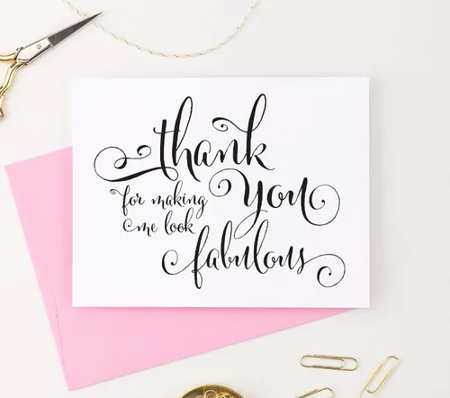 Miniatura 2 de Modern Pink Paper Thank You for Making Me Look Fabulous Wedding Card to Your Stylist, Hair and Makeup Artist, Wedding Vendor Tip Note Card, 1